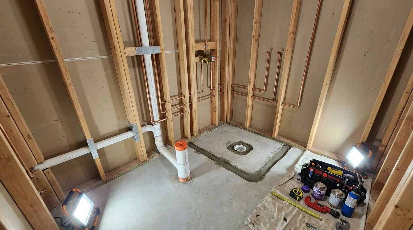 Bathroom rough-in plumbing during remodel by Johns Plumbing LLC in Puerto Real