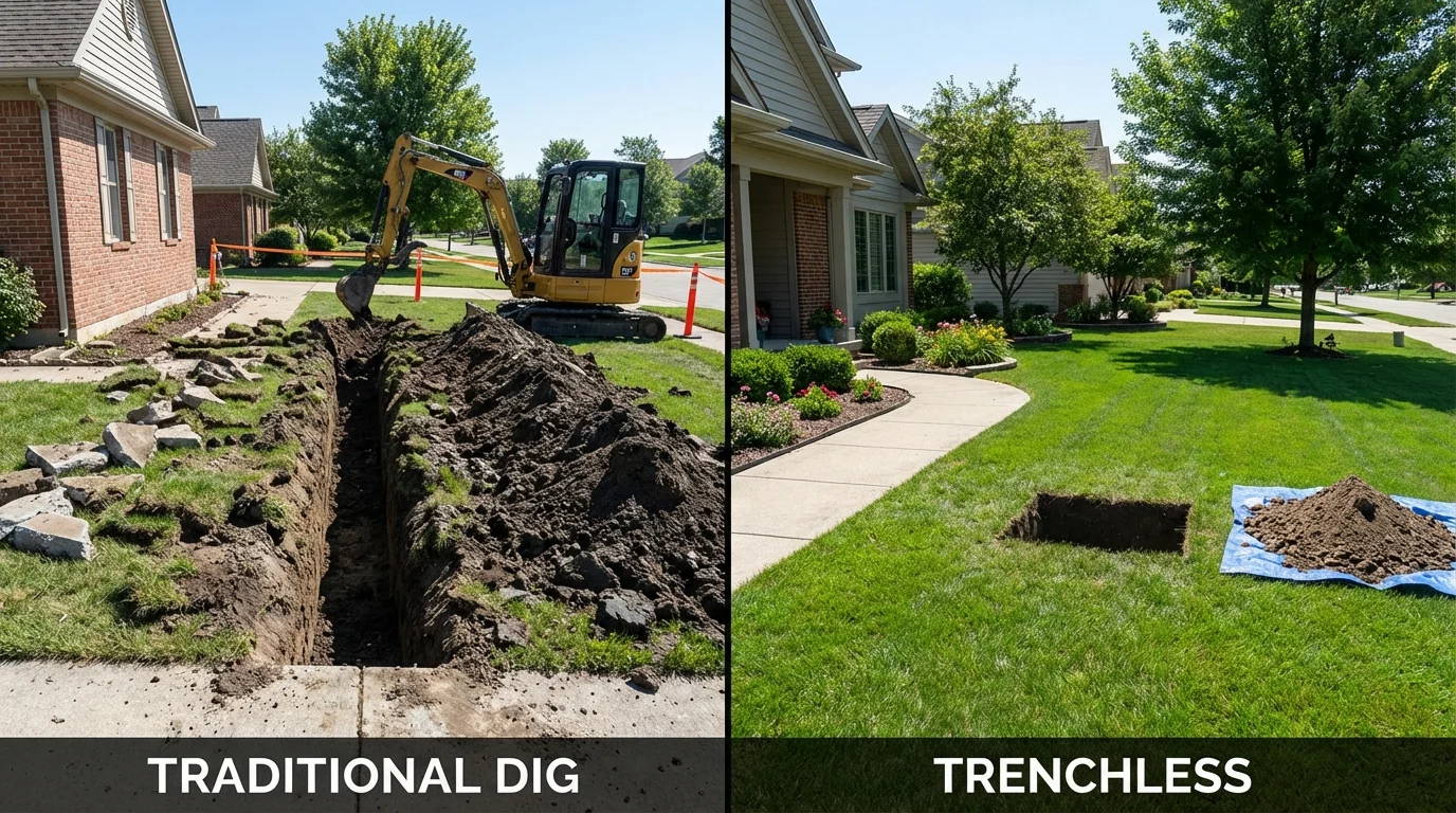 Trenchless sewer repair with minimal yard damage versus traditional excavation in Puerto Real, PR